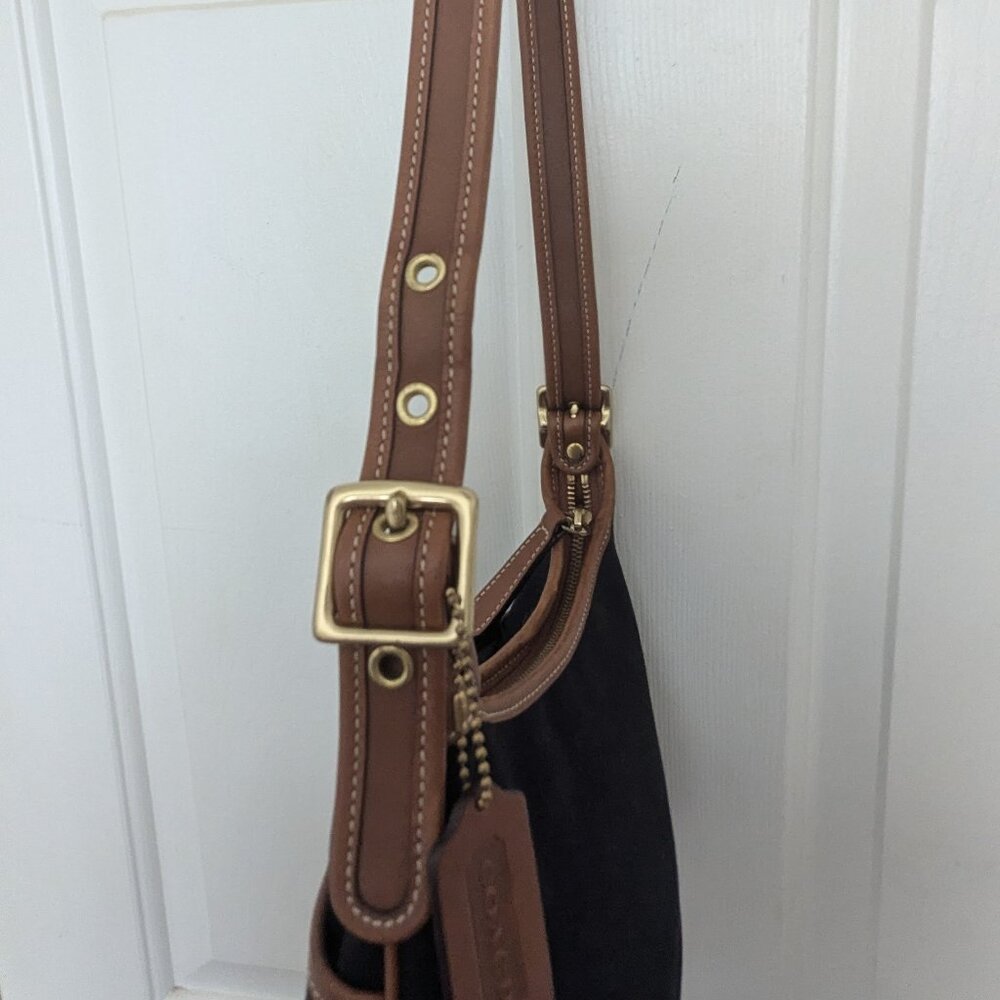 Coach vintage Cavas Leather  Shoulder Bag Crossbody Black Brown - Picture 5 of 16